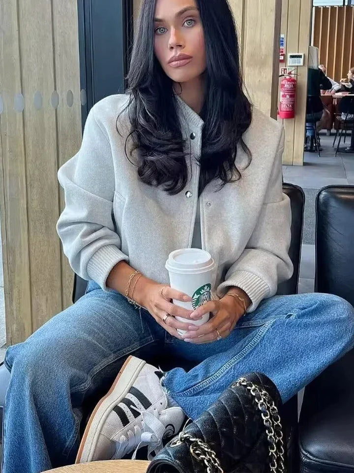 Emma | Women's Cropped Button Front Bomber Jacket
