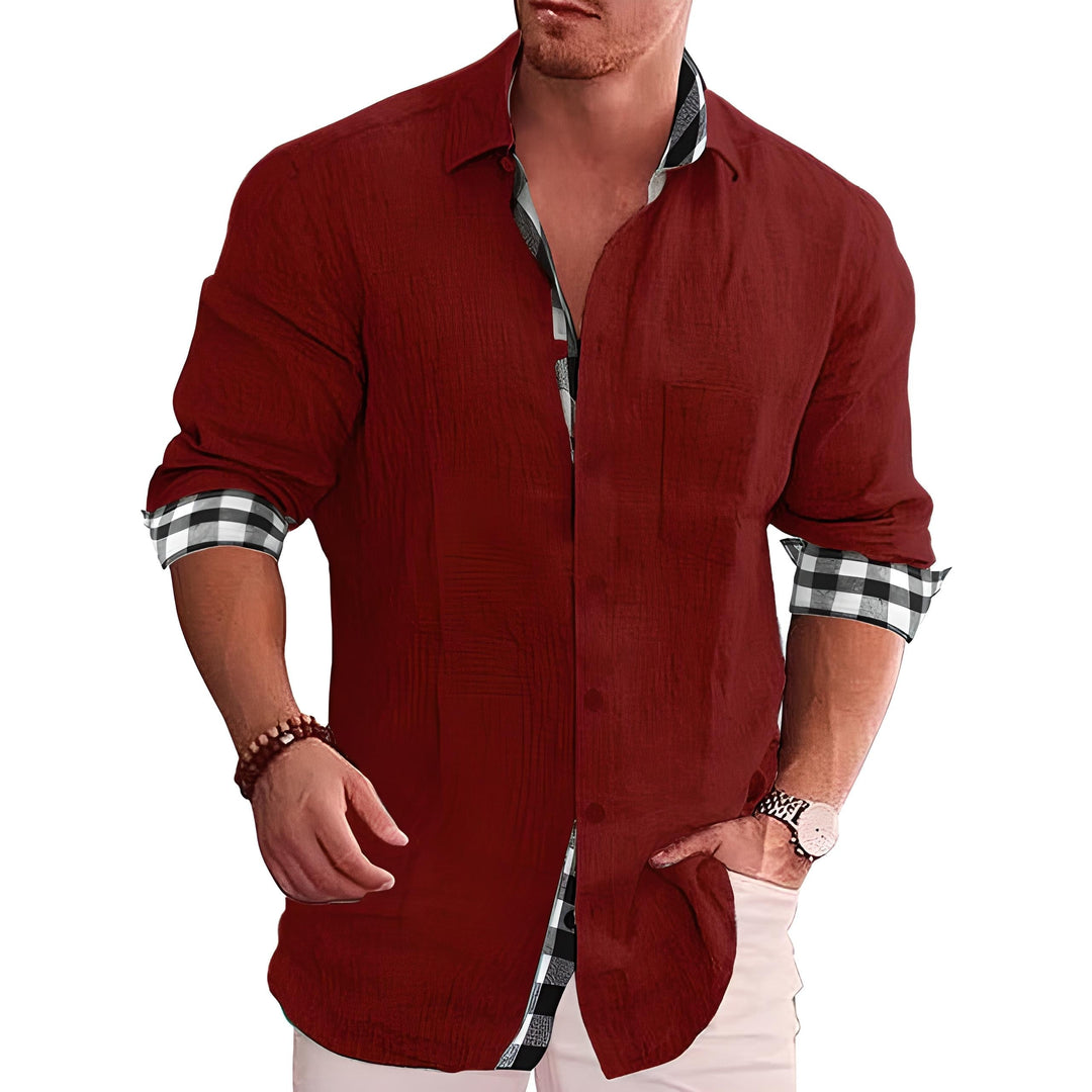 Men’s Casual Button-Up Shirt with Roll-Up Sleeves