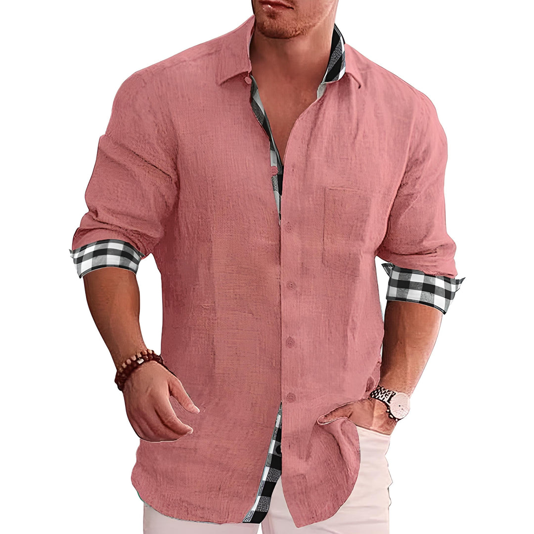 Men’s Casual Button-Up Shirt with Roll-Up Sleeves