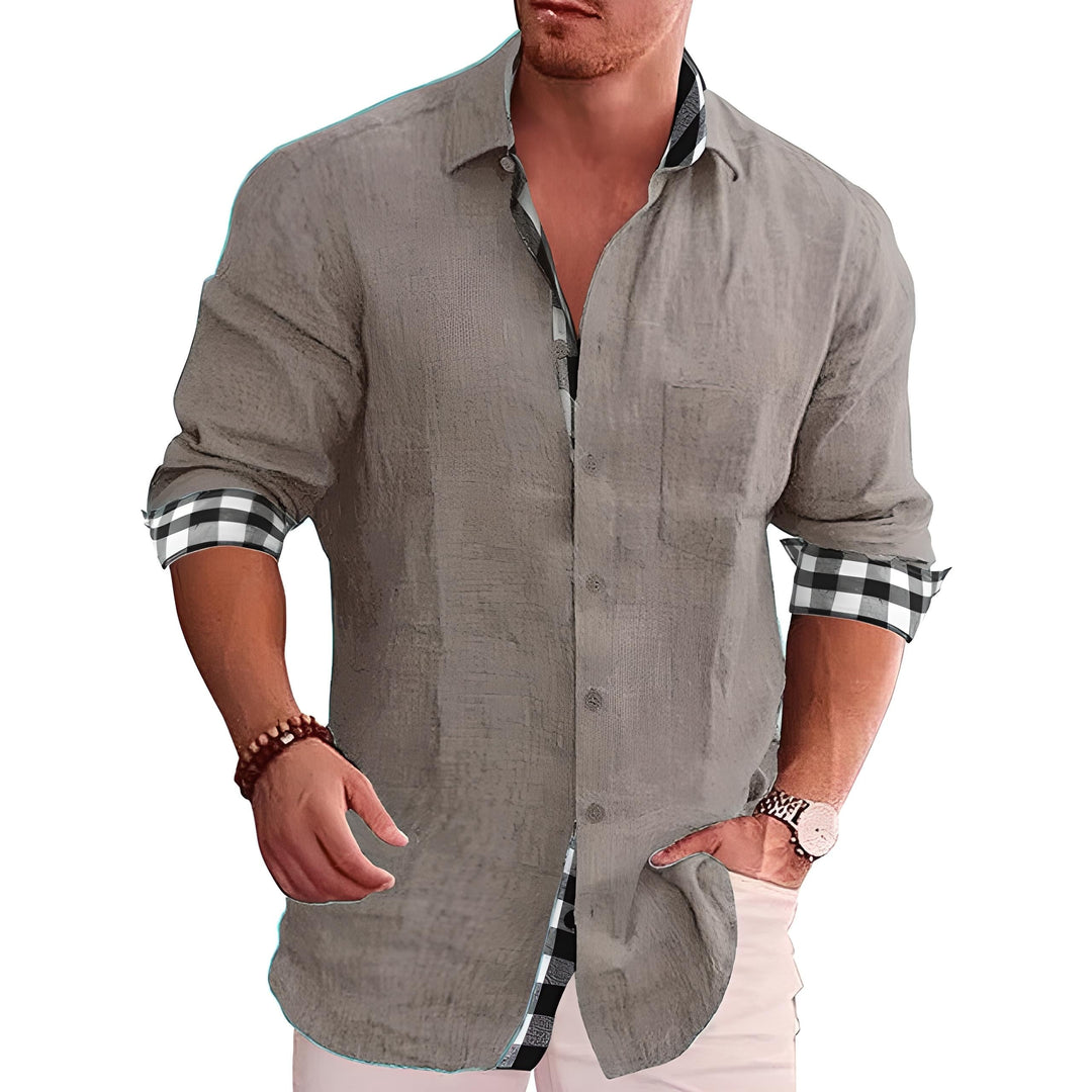 Men’s Casual Button-Up Shirt with Roll-Up Sleeves