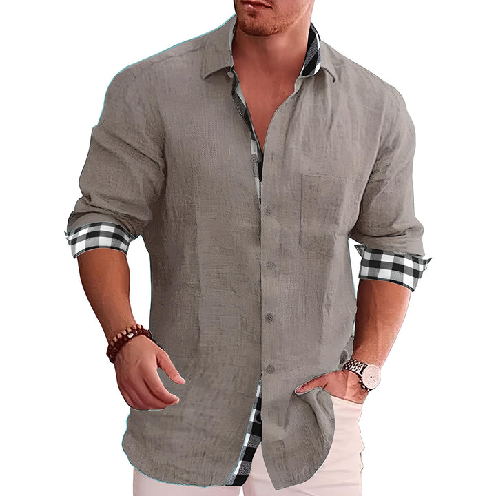 Men’s Casual Button-Up Shirt with Roll-Up Sleeves