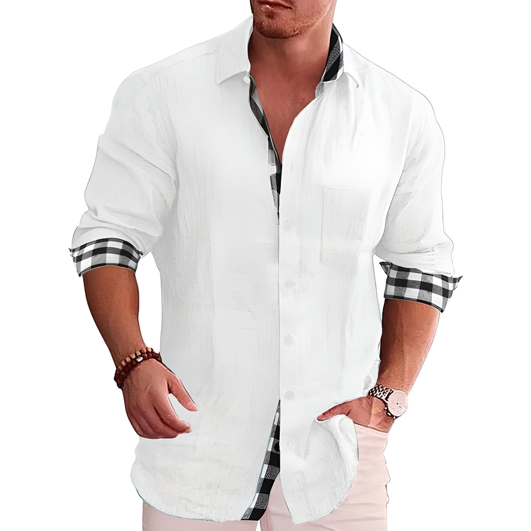 Men’s Casual Button-Up Shirt with Roll-Up Sleeves